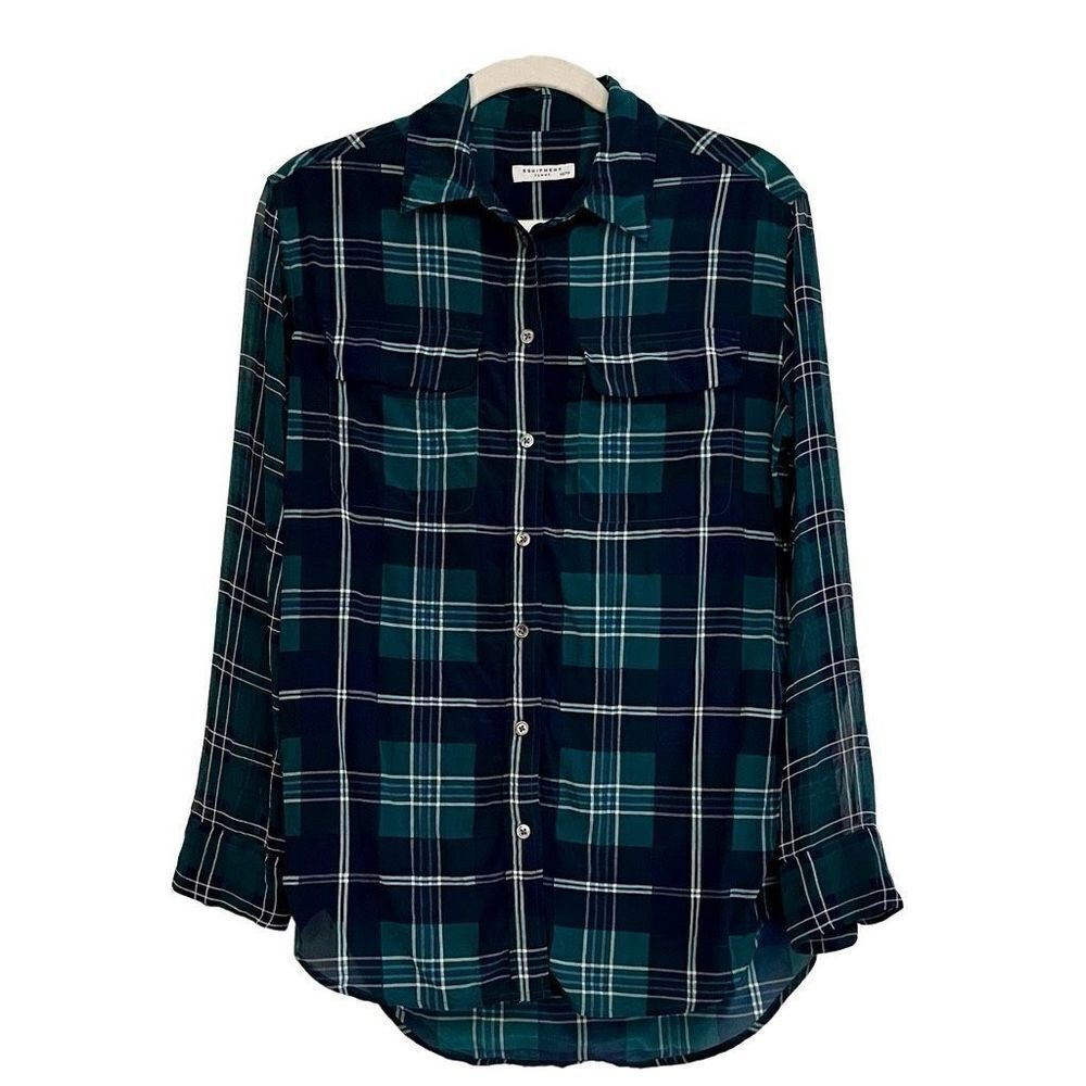 Equipment Femme Chiffon Sleeve Plaid Button Up Silk Top Extra Small